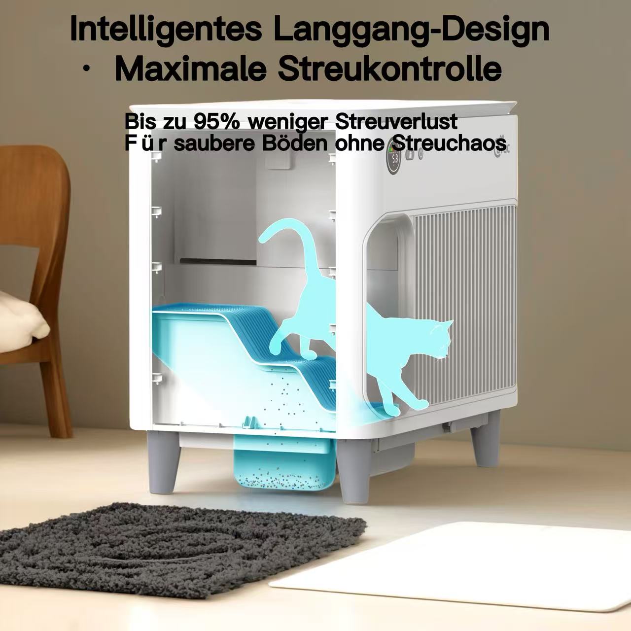 Vollautomatische selbstreinigende Katzentoilette XXL mit Treppe – CATAC Cleanbox Classic, extra leise, geruchsarm & smart