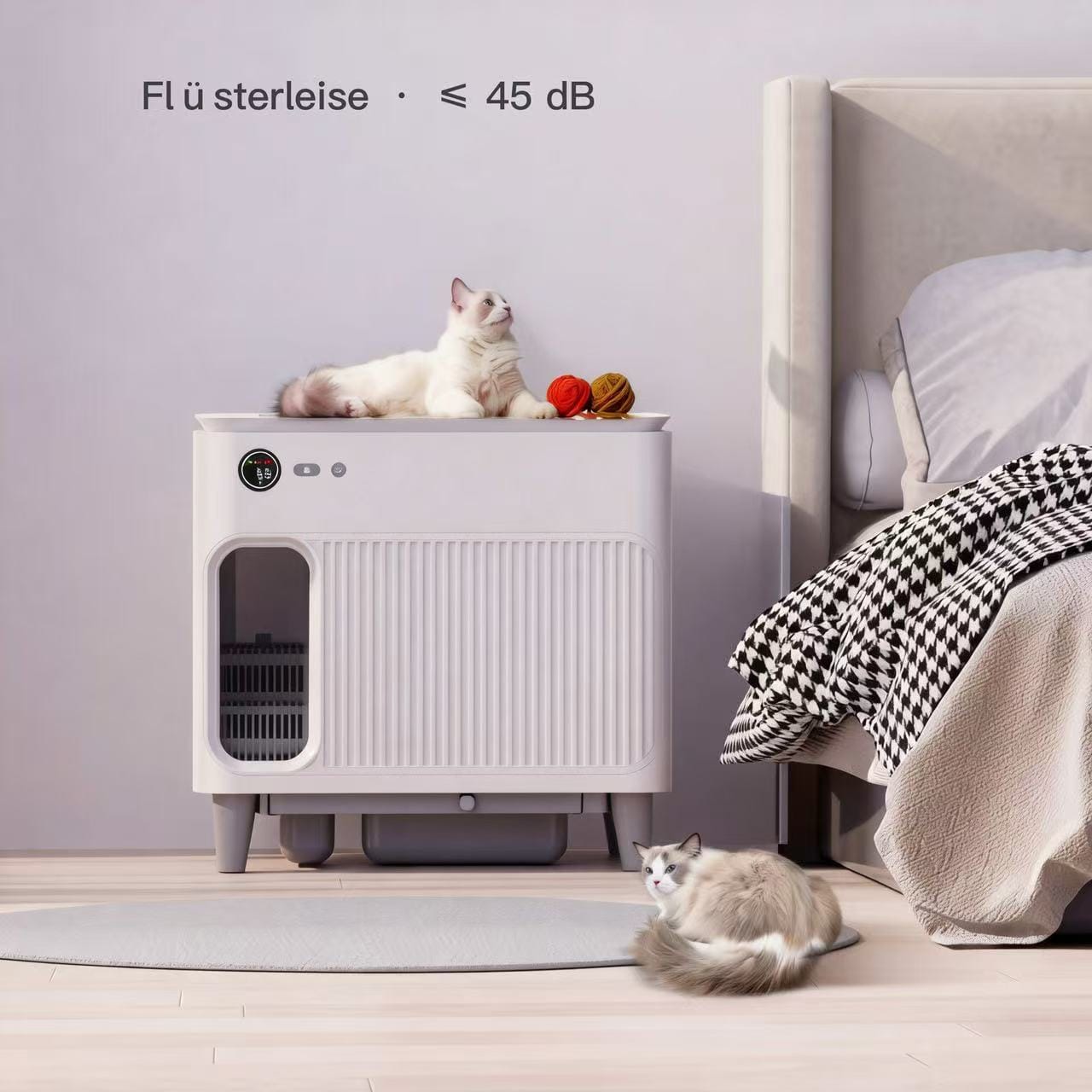 Catac24 Grau Vollautomatische selbstreinigende Katzentoilette XXL mit Treppe – CATAC Cleanbox Classic, extra leise, geruchsarm & smart