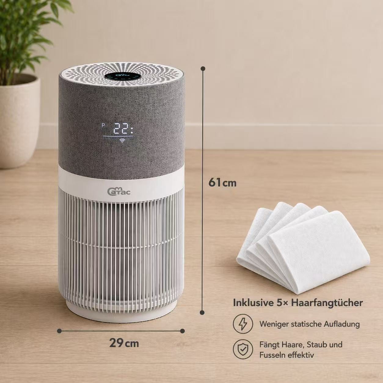 Catac24 Grau CATAC Pet Air Premium Luftreiniger – leise & effektiv gegen Gerüche, Tierhaare und Allergene | 6-Stufen-Filtersystem