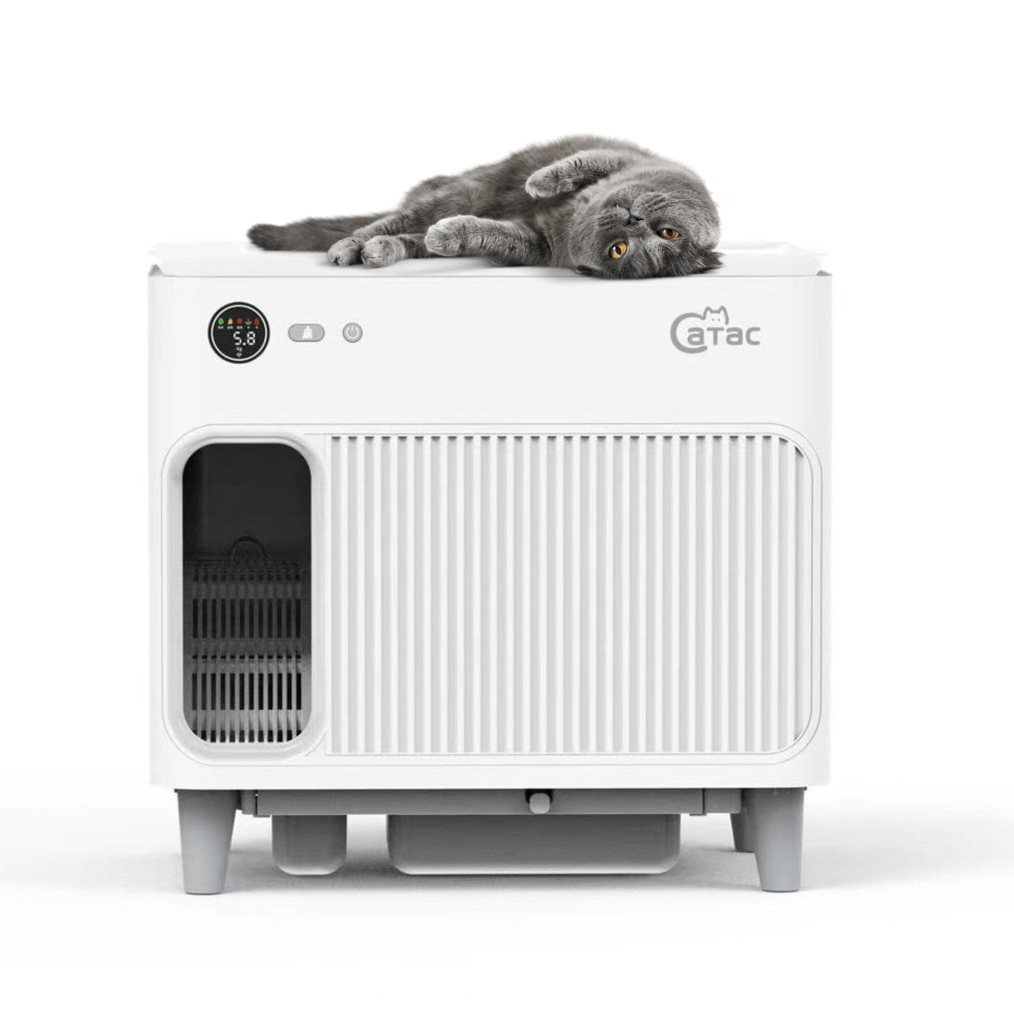 Catac24 Grau Vollautomatische selbstreinigende Katzentoilette XXL mit Treppe – CATAC Cleanbox Classic, extra leise, geruchsarm & smart