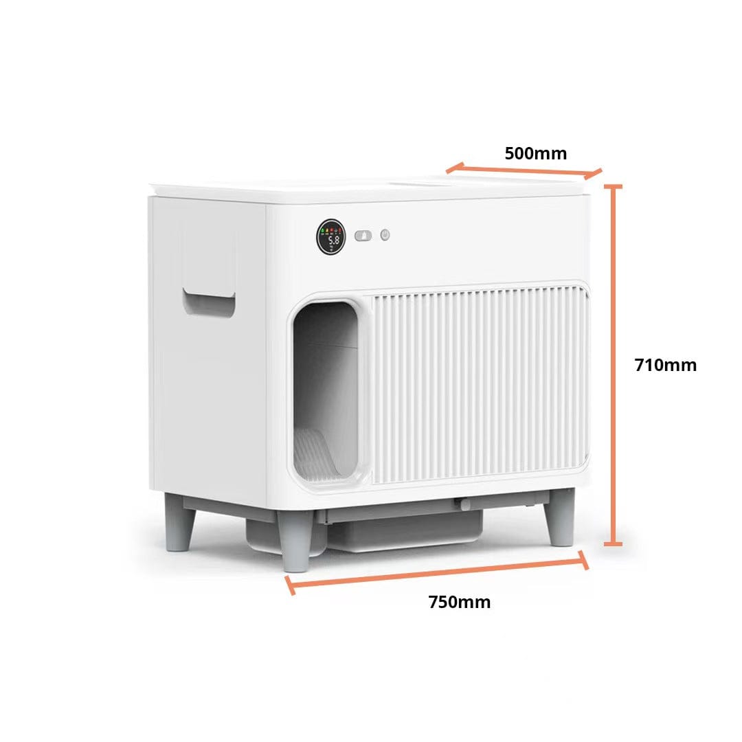 Catac24 Grau Vollautomatische selbstreinigende Katzentoilette XXL mit Treppe – CATAC Cleanbox Classic, extra leise, geruchsarm & smart